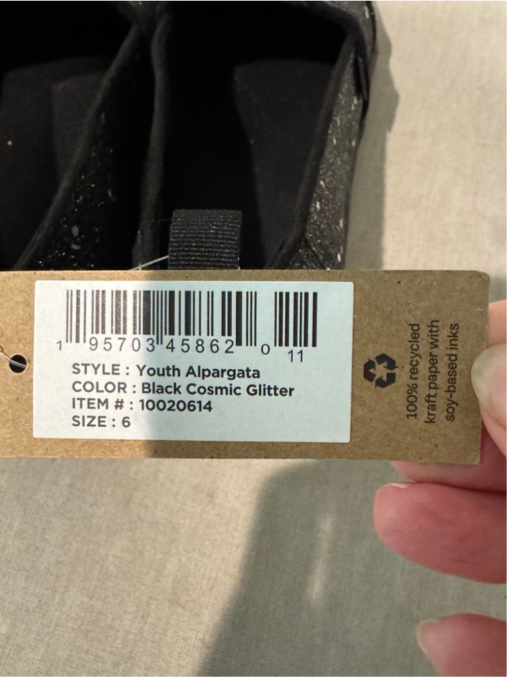 Girls TOMS Black Cosmic Glitter Alpargata Sneakers Size 6 - Picture 9 of 9